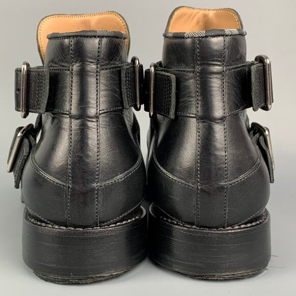 JUSTIN DEAKIN Size 7 Black Leather Double Buckle Ankle Boots
